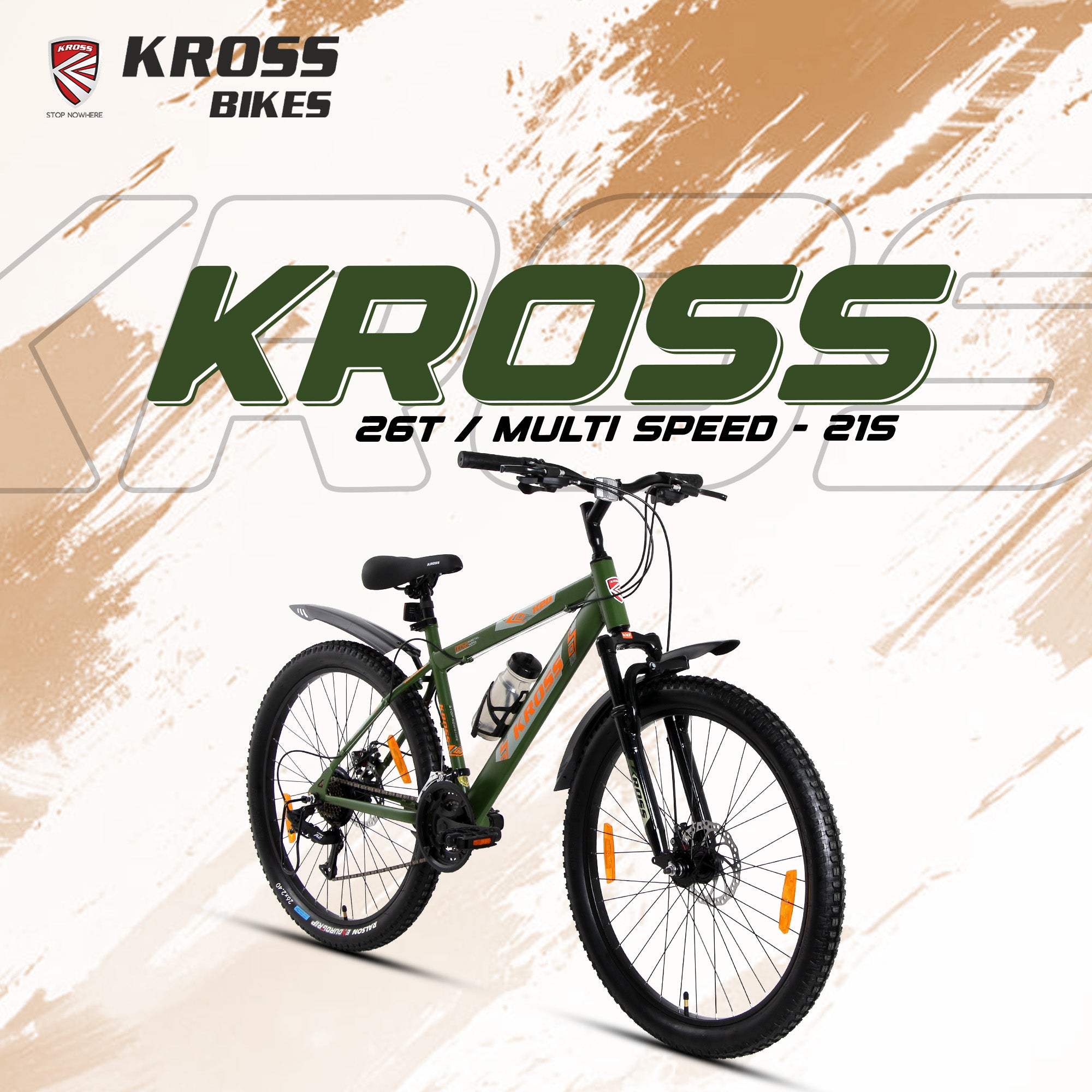 Kross 26T 21-Speed MTB Bicycle with Dual Disc Brakes & Suspension – Green