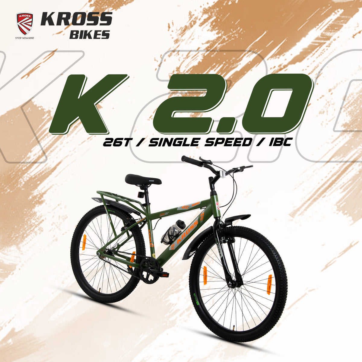 Kross K 2.0 26T MTB Cycle | Steel Frame | Single Speed | Inbuilt Carrier | Army Green