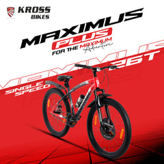 Kross Maximus Plus 26T Steel Single Speed Mountain Bike with Front & Rear Disc Brakes (26x2.40T, Red Alloy Rims)