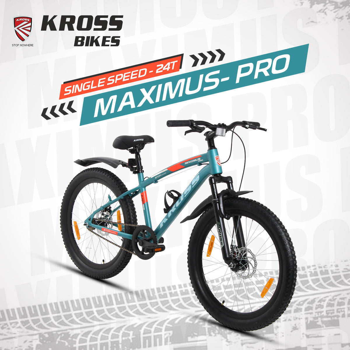Kross Maximus Pro 24T Single Speed Double Disc Kids/Teens MTB – Matte Blue – Steel Frame, Suspension Fork, 24×2.40 Tyres