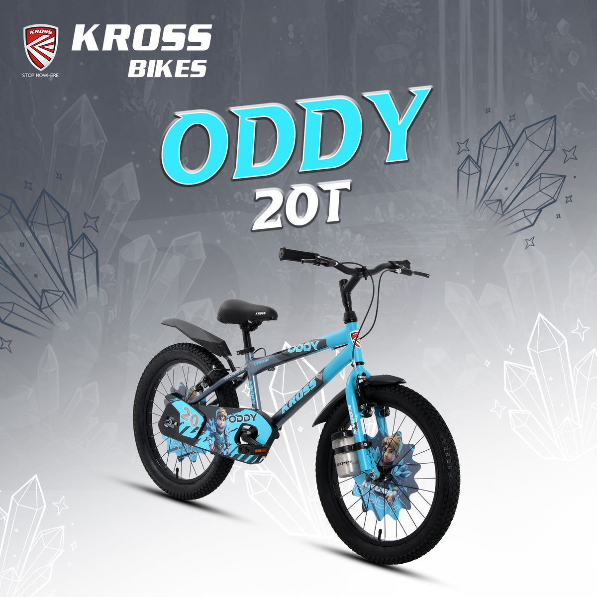 Kross Oddy 20T Kids Bicycle with Training Wheels, V-Brakes, Steel Frame, Blue/Grey