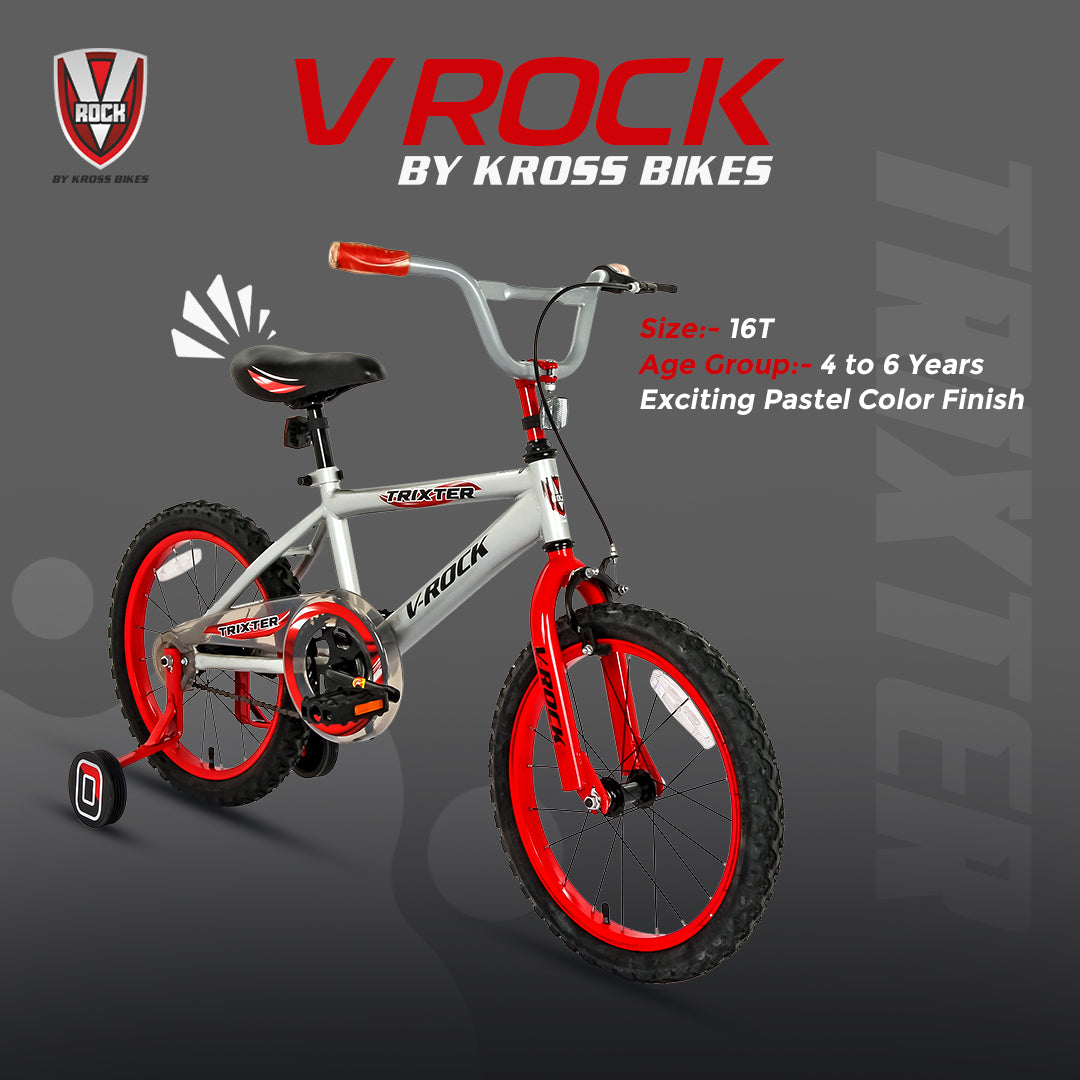 V Rock Trixter 18T Silver-Red Kids Bike, Steel Frame, Coaster Hub 18″ (Single Speed, Multicolor, Rigid)
