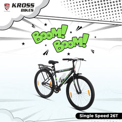 Kross Boom Boom 26T Inbuilt Carrier| Single Speed Mountain Cycle with Caliper Brakes | 26 Inch (Black)