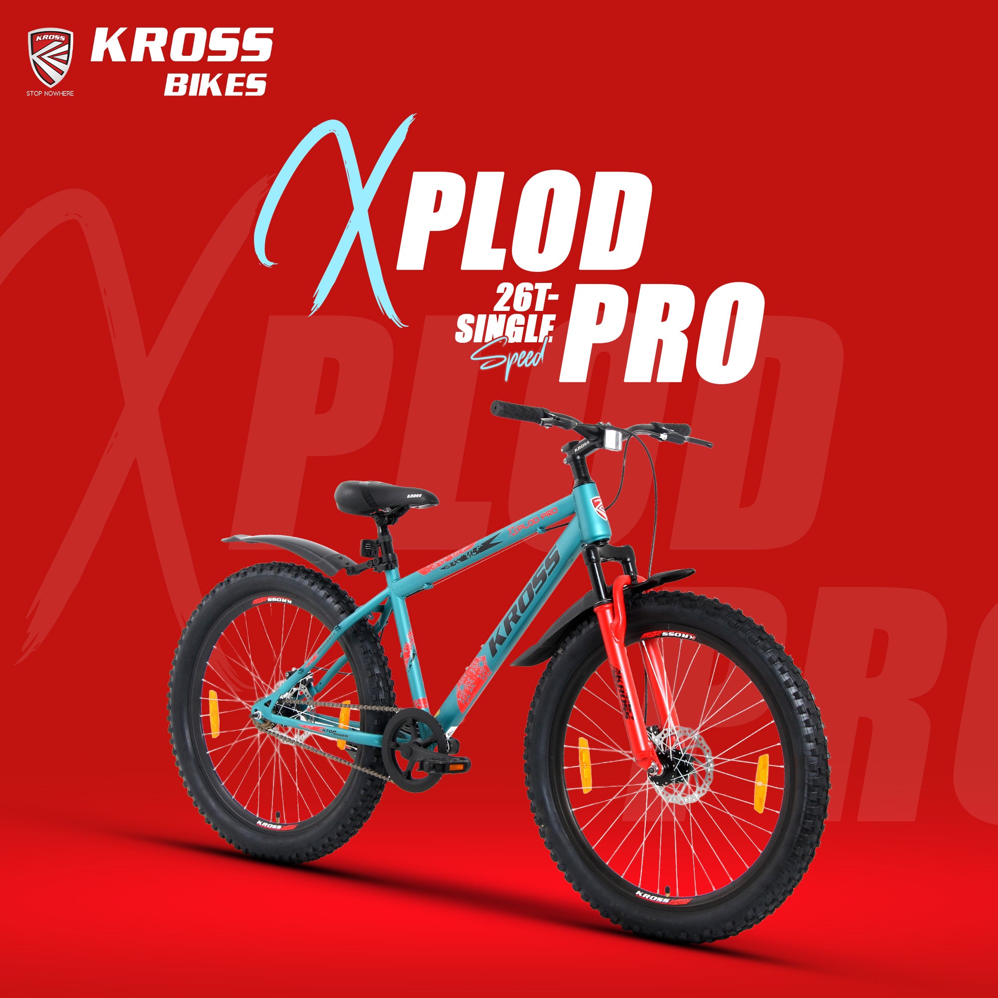 Kross Xplod Pro 26T Mountain Bike with Suspension Fork, Dual Disc Brakes, Alloy Frame, 26 x 3.0 Wide Tyres, Single Speed