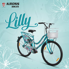 Kross Lilly 26T Turquoise Green Single Speed City Bicycle with Basket | Steel Frame