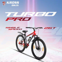 Kross Turbo Pro 26T Steel MTB Single Speed Bicycle with Front & Rear Disc Brakes (26x2.40T, Red Alloy Rims, 14.5” Frame)