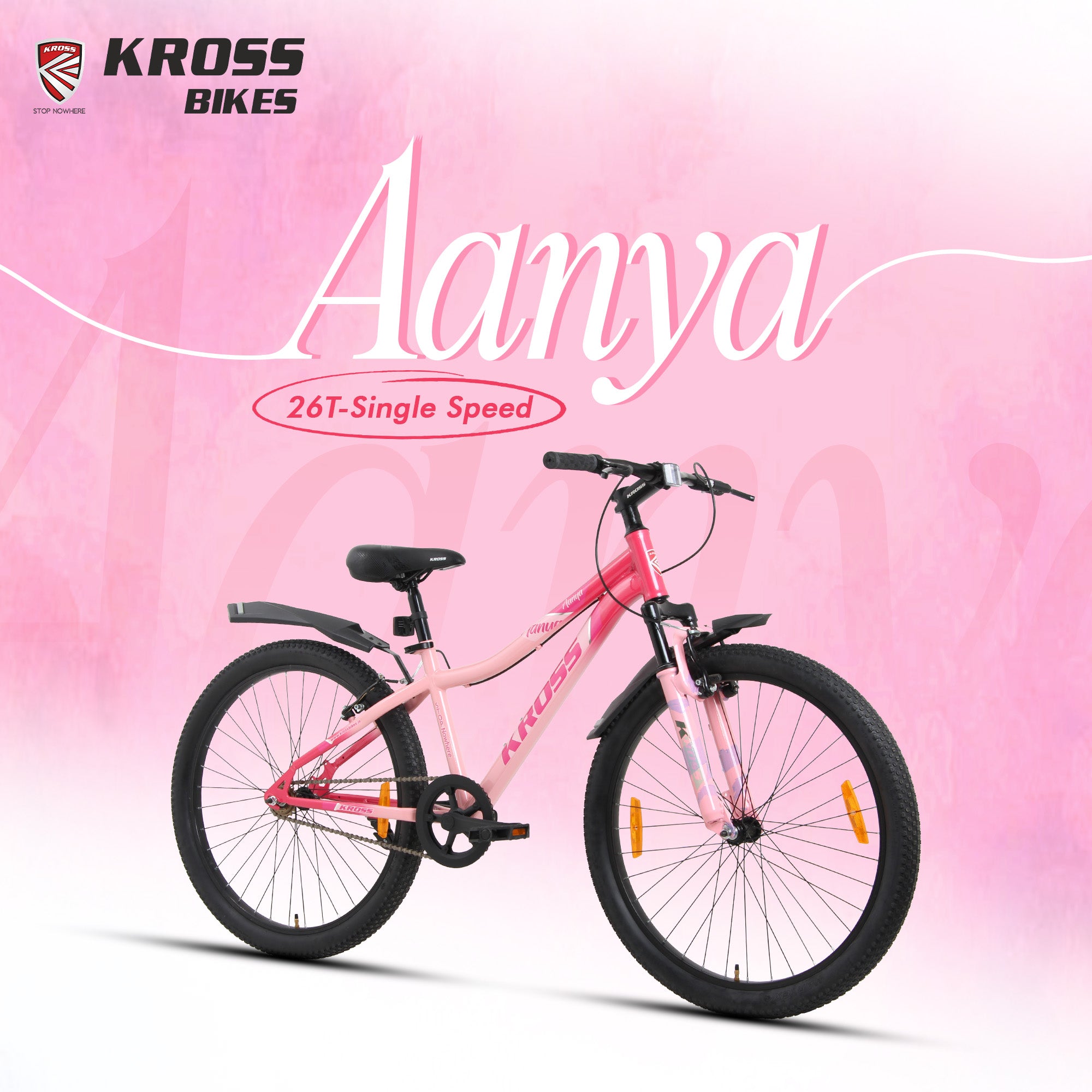 Kross Aanya 26T Single Speed MTB Cycle with Suspension Fork, Alloy Rims & 26x2.40 Tires (Pink)