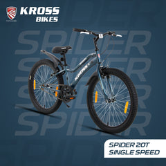 Kross Spider 24T Single Speed MTB Cycle with Alloy Rims, Dual V-Brakes, Mudguards, Side Stand | Blue