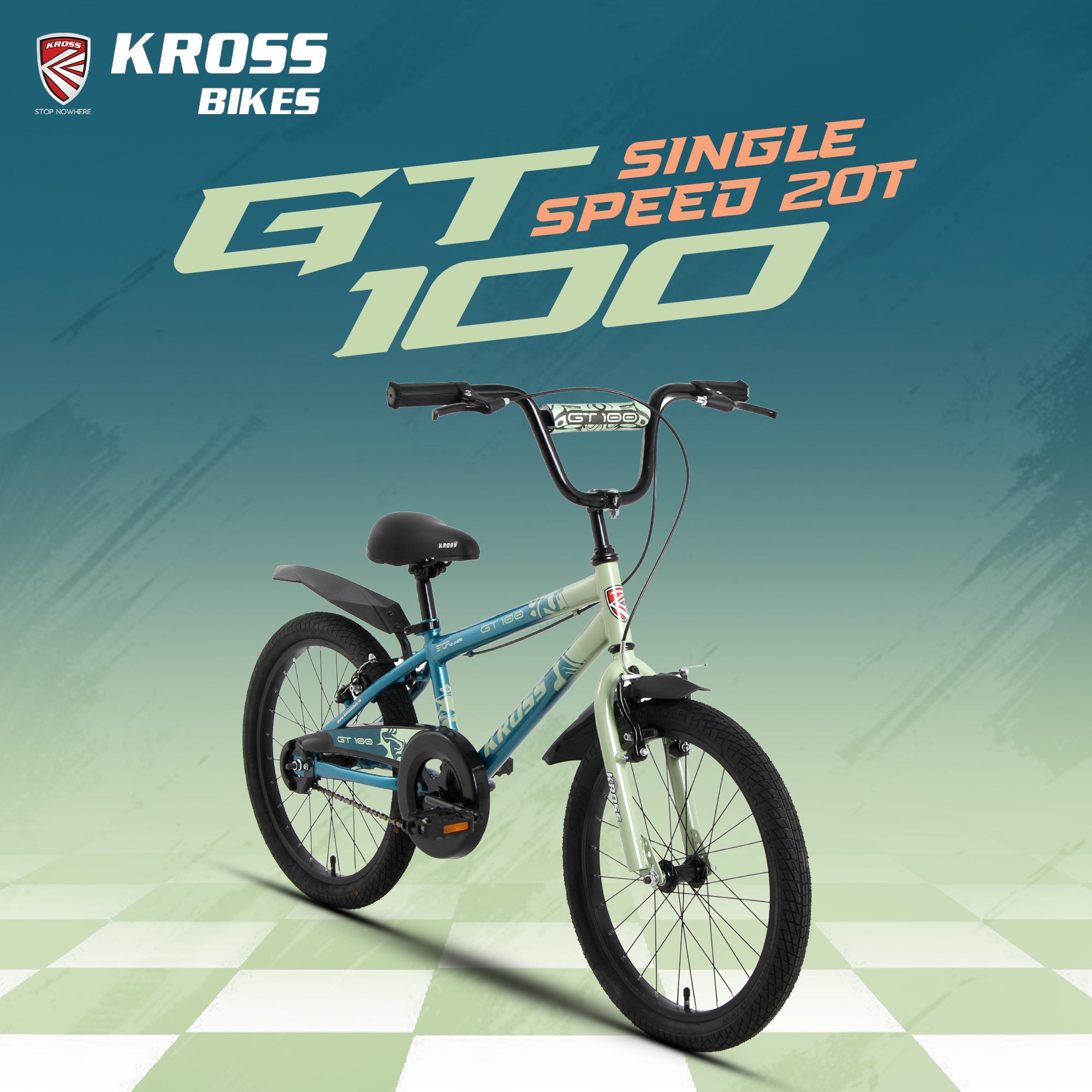 Kross GT-100 20T Kids Bicycle | Green-Light Green | Single Speed | V-Brake