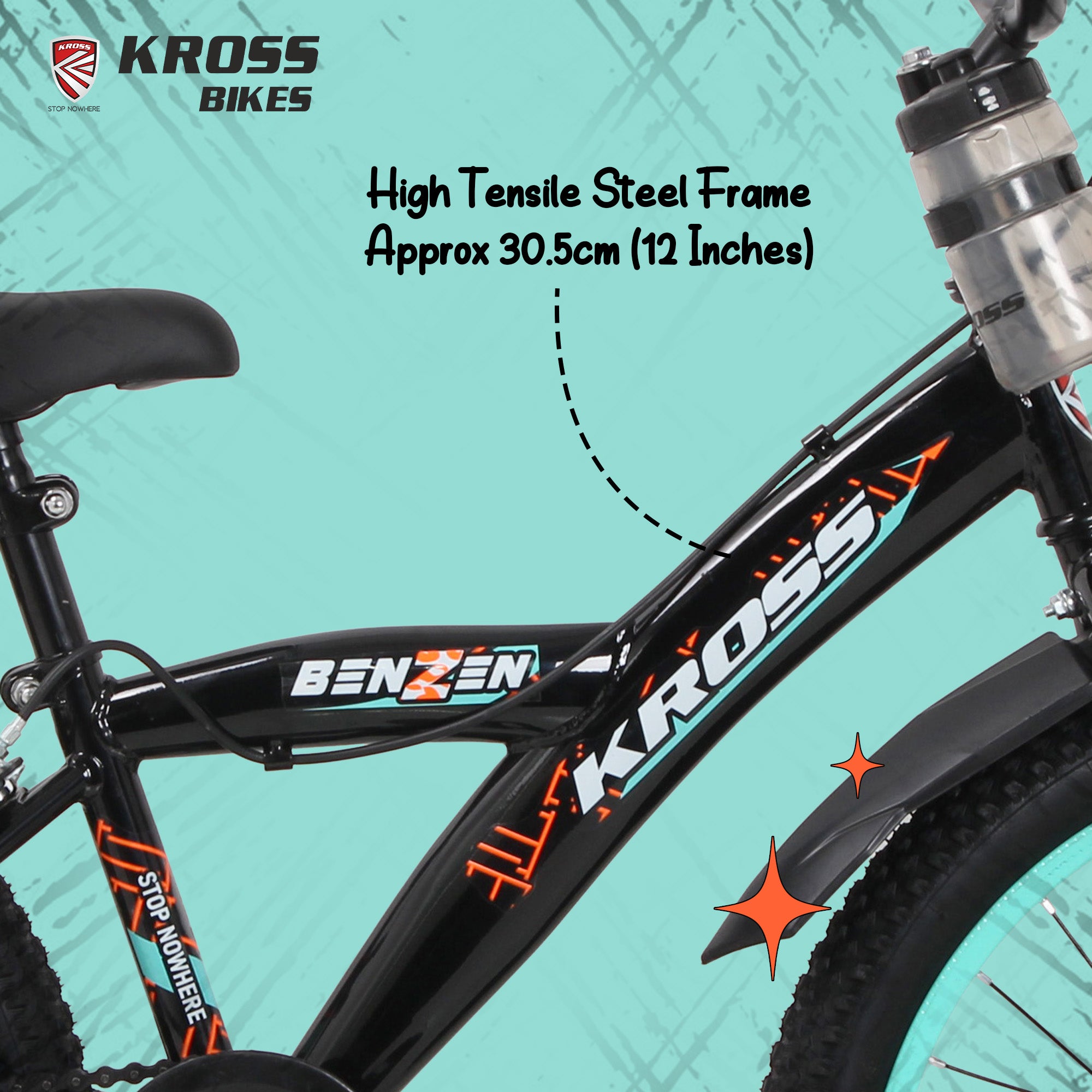 Kross Benzen Crush Pro 20T Kids Bicycle with Side Supporter | Single Speed | 20 x 2.40 Tyres | Dual Caliper Brakes | Black