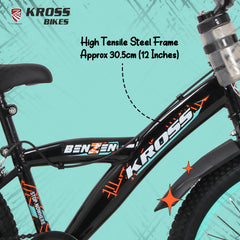 Kross Benzen Crush Pro 20T Kids Bicycle with Side Supporter | Single Speed | 20 x 2.40 Tyres | Dual Caliper Brakes | Black