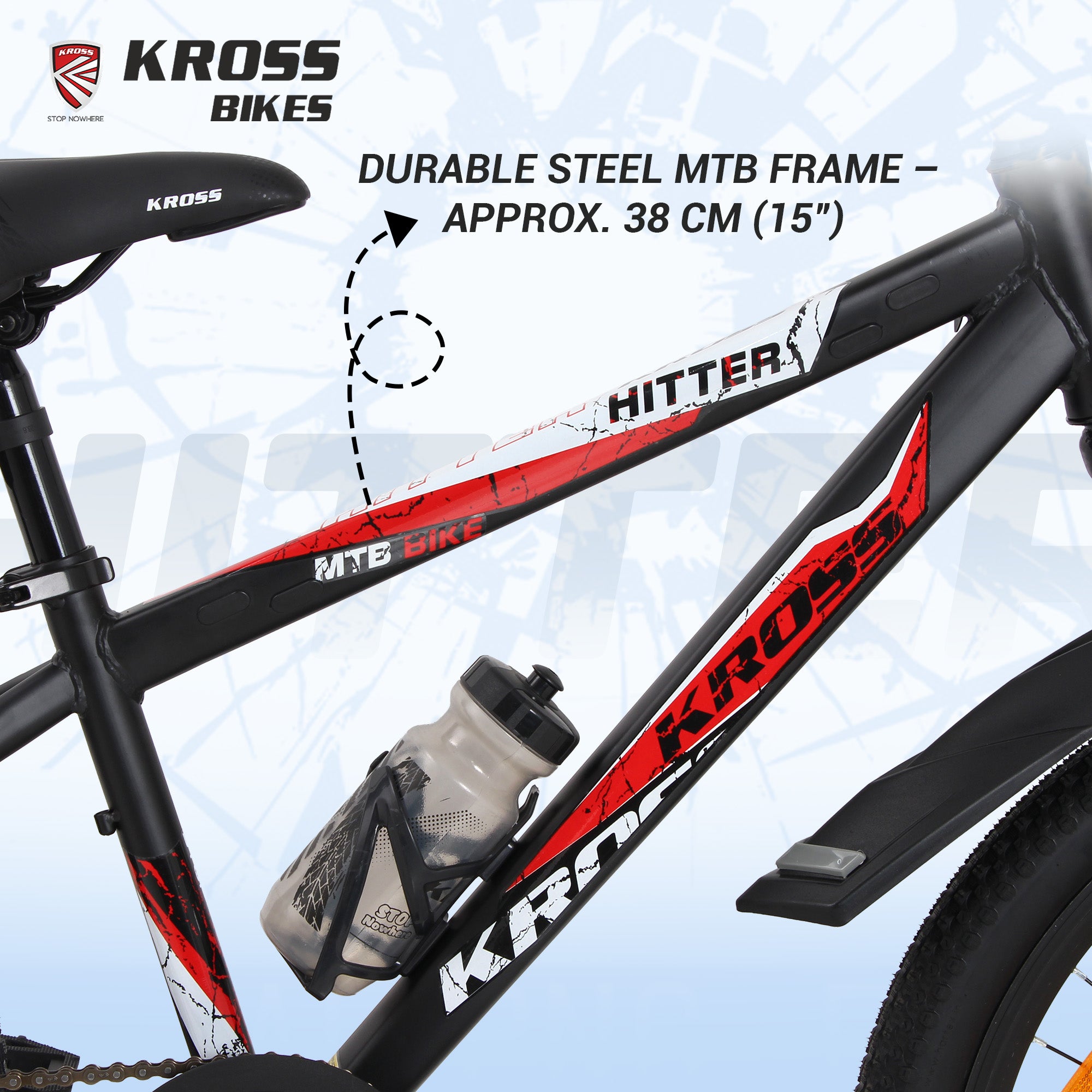 Kross Hitter 24T Mountain Bike with Dual Disc Brakes, Suspension Fork & Double Wall Alloy Rims (Matte Black)
