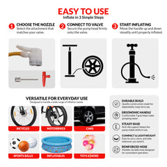 Kross Air Buddy High-Pressure Multipurpose Hand Air Pump (with Universal Dual Valve & Multi-Nozzle Kit)39 MM Red Pump