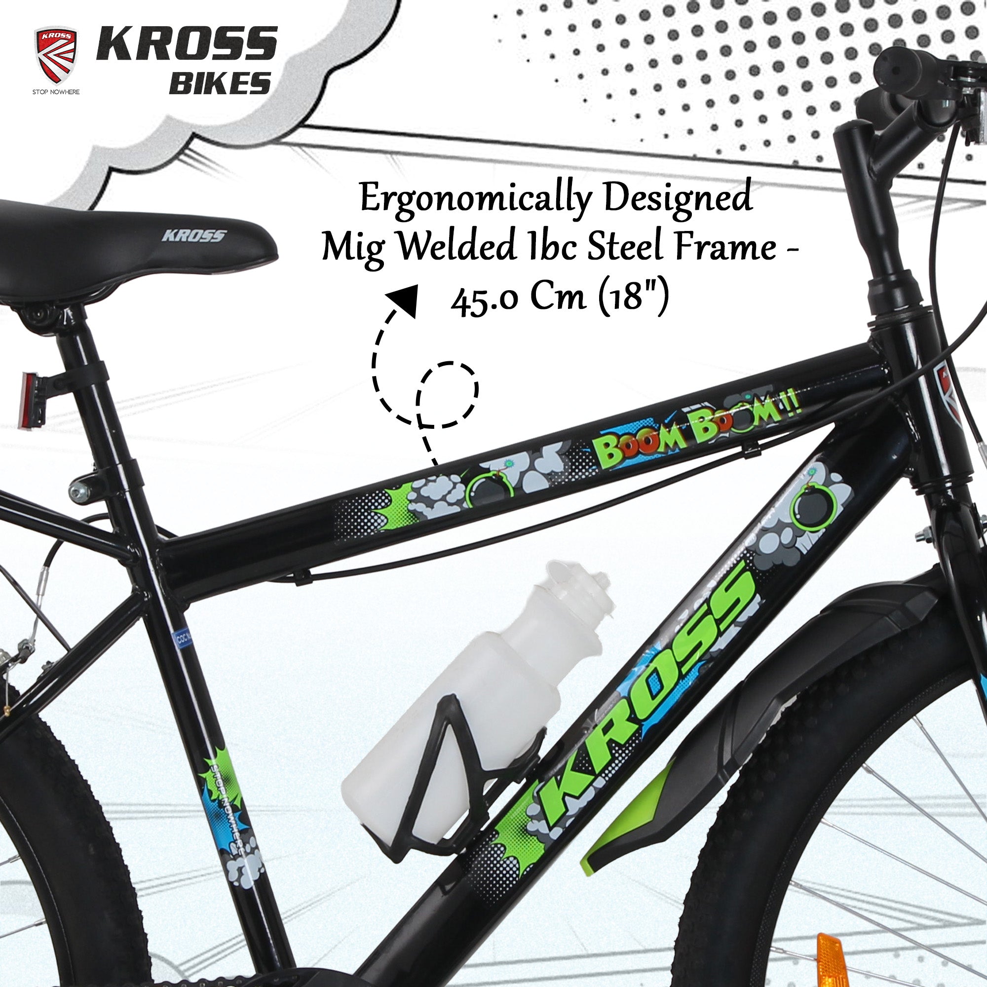 Kross Boom Boom 26T Inbuilt Carrier| Single Speed Mountain Cycle with V-Brakes | 26 Inch (Black)