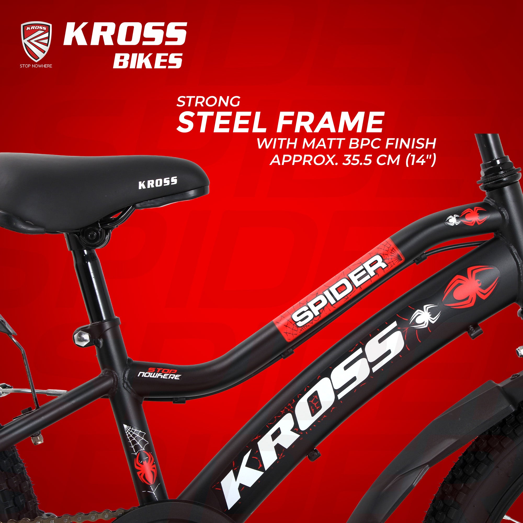KROSS Spider 20T Single Speed Kids Bicycle for Boys & Girls | Steel Frame | V-Brakes | Matt Black