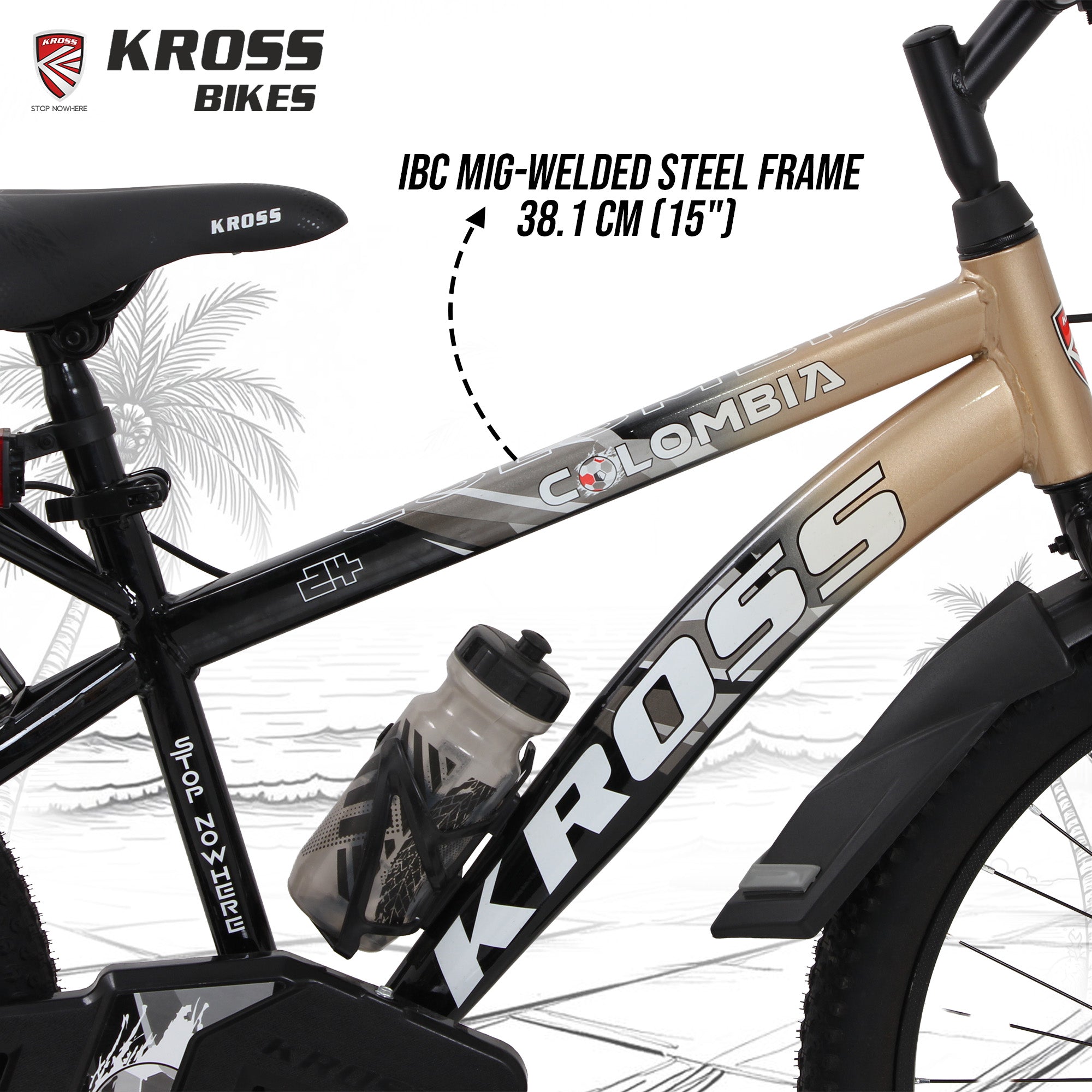 Kross Colombia 24T Kids Bicycle with V-Brakes, Mudguard & Chain Cover – Gold/Black