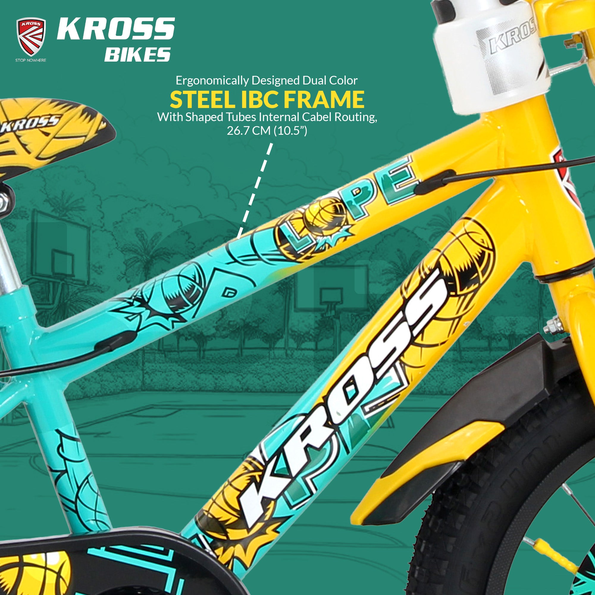 Kross Lope 16T Kids Cycle (16x2.40 Tyre, Dual Color Steel Frame, Caliper Brakes, Basket & Side Wheels, 4–6 Years) with Carrier -Yellow