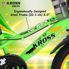 Kross Lil Dax 16T Kids Bicycle with Training Wheels, Basket & Backrest (Green)