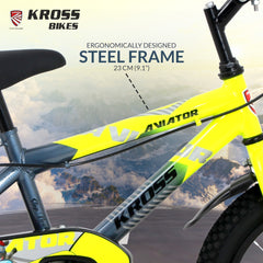 Kross Aviator 14T Kids Bicycle with Training Wheels | Steel Frame | Dual Caliper Brake | Green/Grey