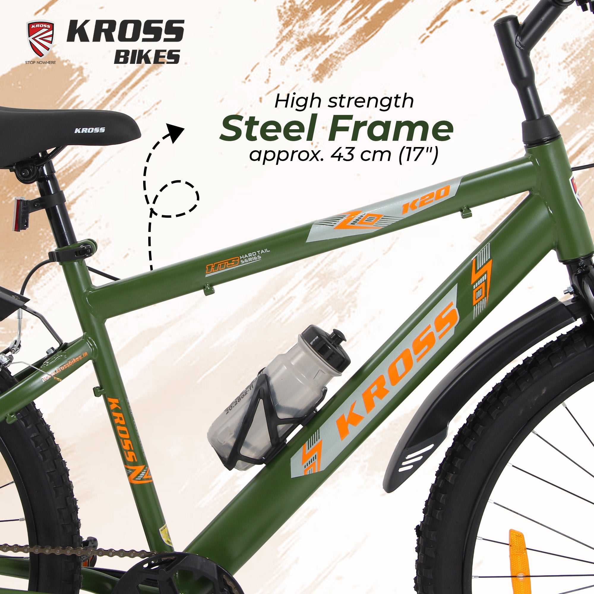 Kross K-2.0 27.5T MTB Cycle | Steel Frame | Single Speed | Army Green | Dual Disc