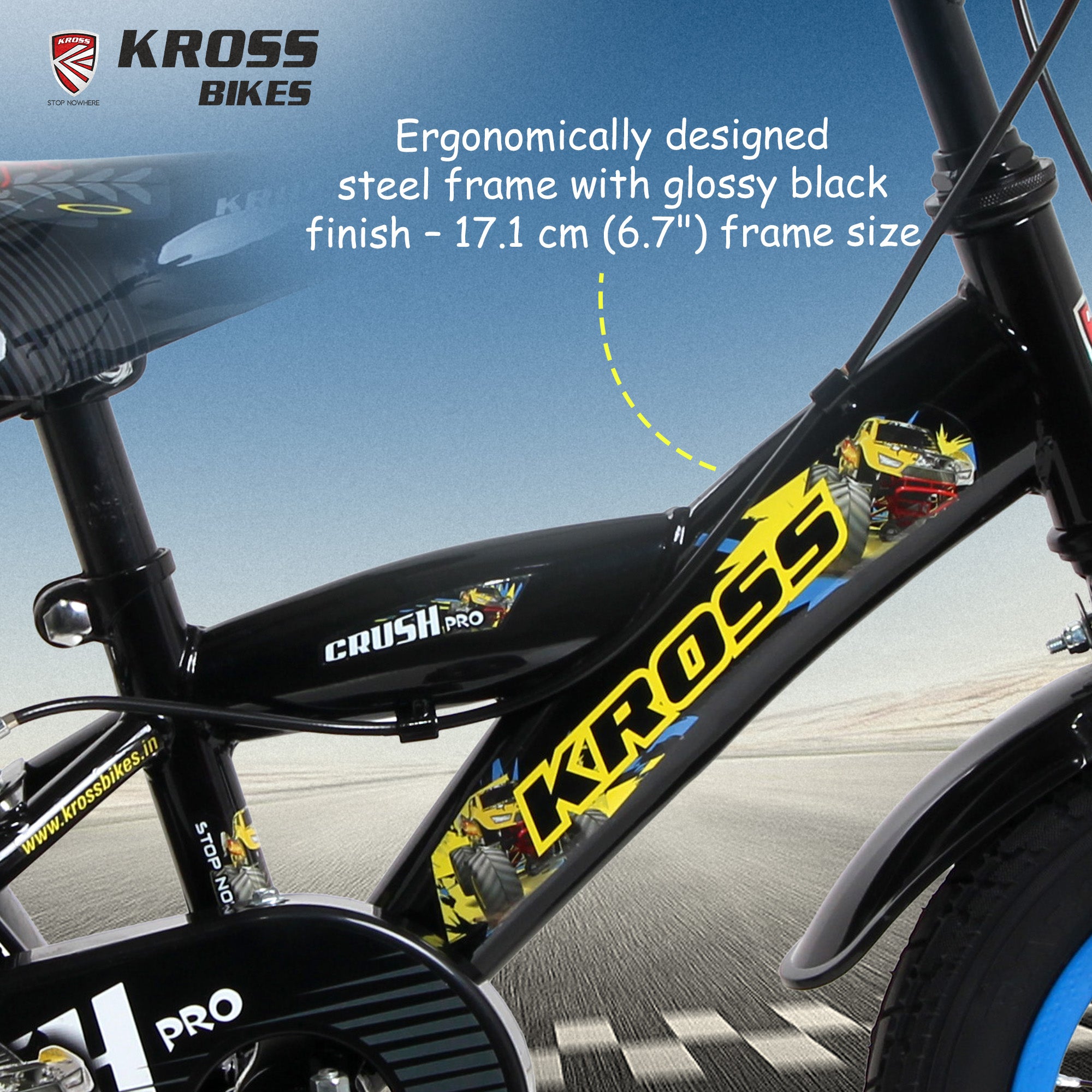 KROSS Crush Pro 12T Kids Bicycle for Age 3–5 Years | Height 85–105 cm | Single Speed | Glossy Black