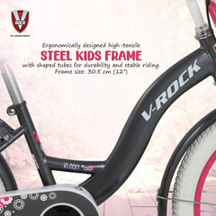 V Rock 20T Bloom Grey Kids Bicycle with Dual Carriers, LED Lights & V-Brake – Single Speed