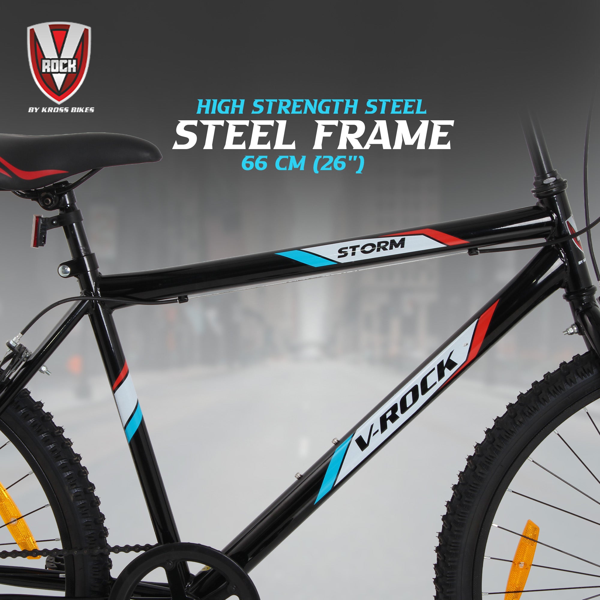 V Rock Storm 26T, Single Speed Mountain Bike, Steel Frame, Rigid Fork, Caliper Brakes Black