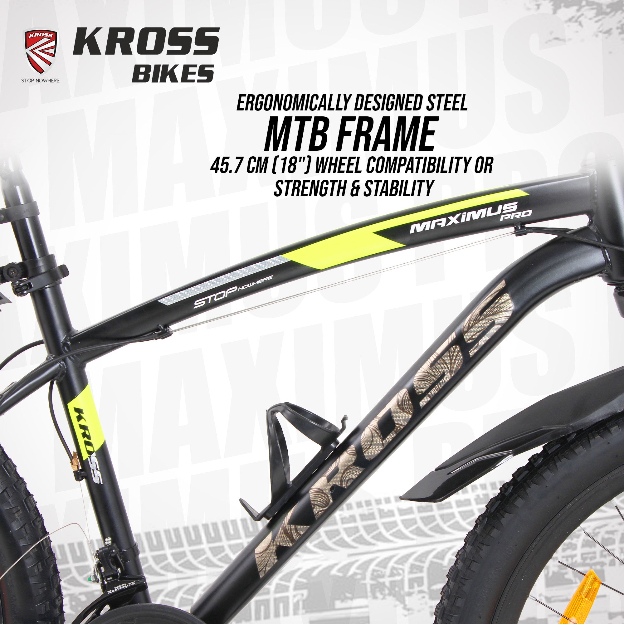 Kross Maximus Pro 26T Mountain Bike – 21-Speed Shimano/L-Twoo Tourney Drivetrain, TIG-Welded Steel Frame, Suspension Fork, Dual Disc Brakes, 2.40” Wide Tyres & Alloy Double-Wall Rims (Glossy Black)