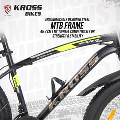 Kross Maximus Pro 26T Mountain Bike – 21-Speed Shimano/L-Twoo Tourney Drivetrain, TIG-Welded Steel Frame, Suspension Fork, Dual Disc Brakes, 2.40” Wide Tyres & Alloy Double-Wall Rims (Glossy Black)