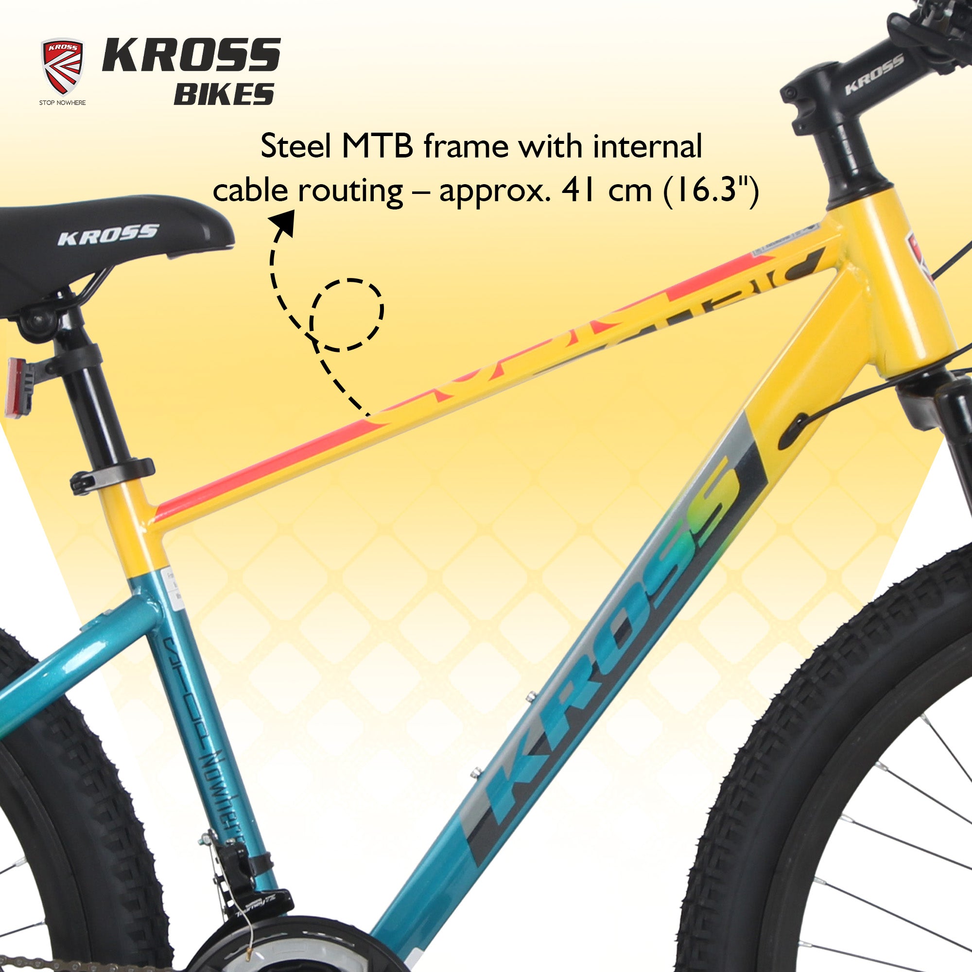 Kross Cubic 26T Mountain Bike with 21-Speed Gears, Front Suspension, Dual Disc Brakes, Alloy Frame, Green/Yellow