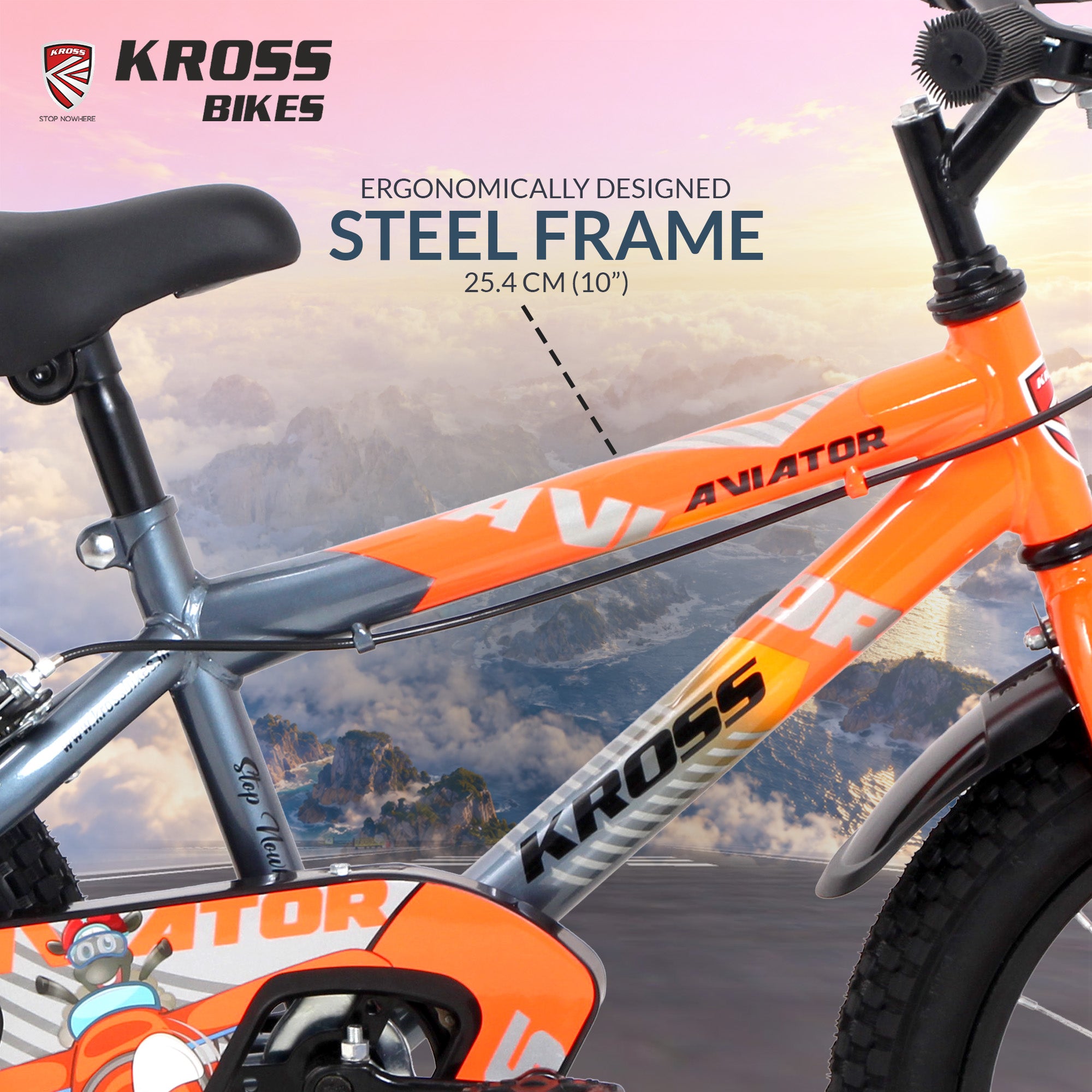 Kross Aviator 16T Kids Bicycle Grey Orange with Training Wheels | Front & Rear Caliper Brakes | 16 x 2.40 Tyres