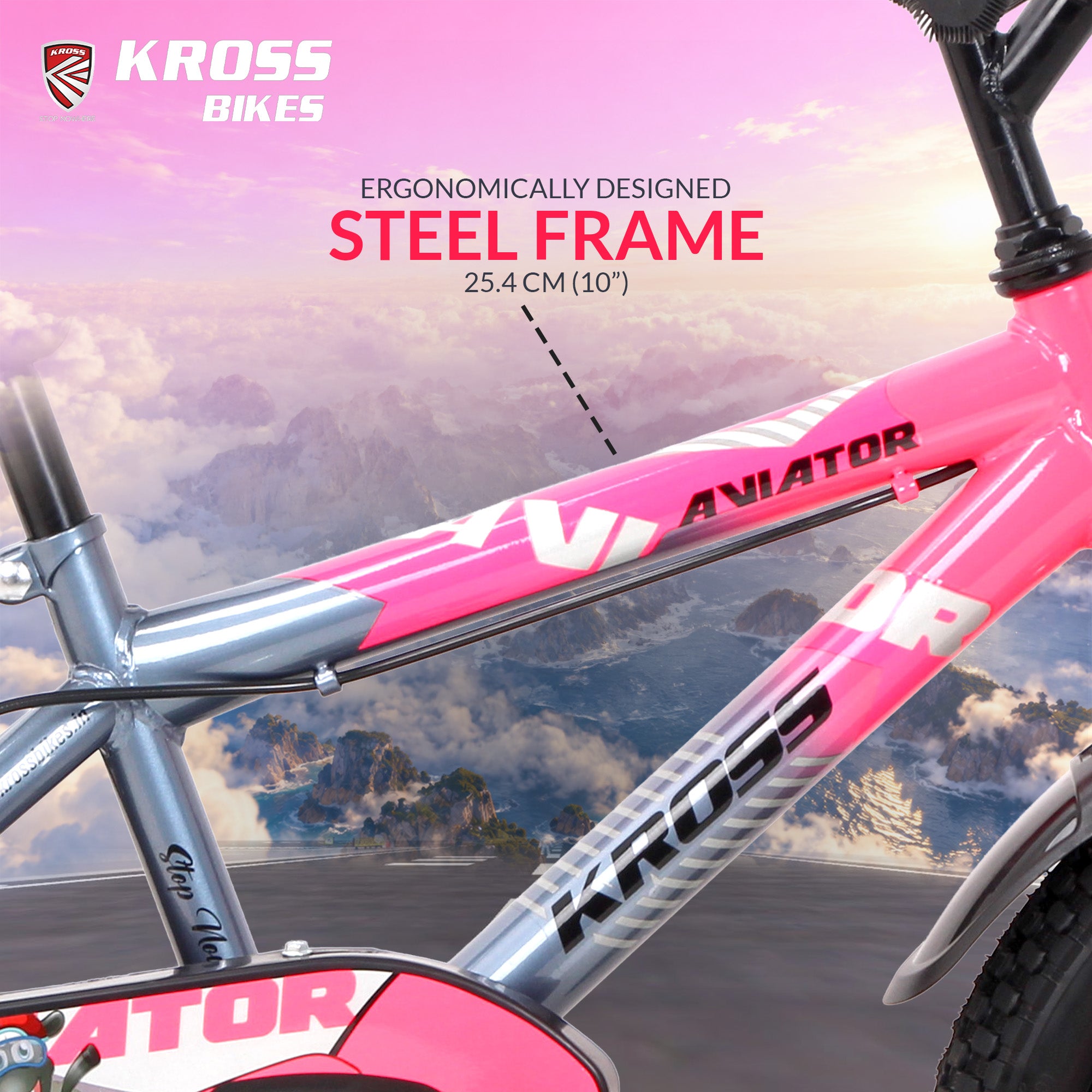 Kross Aviator 16T Kids Bicycle Grey & Pink | Single Speed | 16×2.40 Tyres | Caliper Brakes | Training Wheels | Side Supporter
