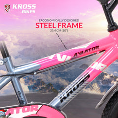 Kross Aviator 16T Kids Bicycle Grey & Pink | Single Speed | 16×2.40 Tyres | Caliper Brakes | Training Wheels | Side Supporter