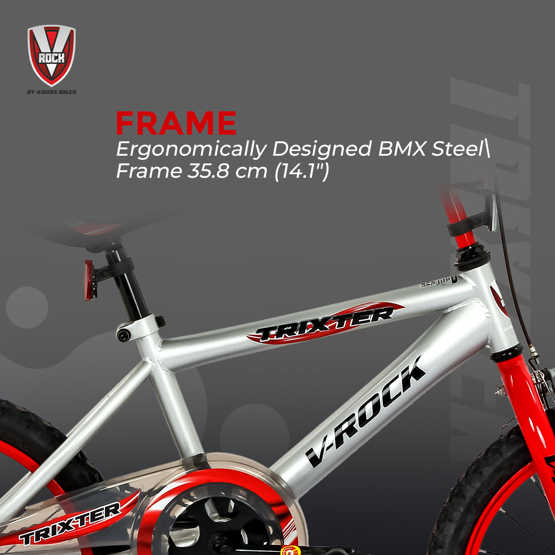 V Rock Trixter 18T Silver-Red Kids Bike, Steel Frame, Coaster Hub 18″ (Single Speed, Multicolor, Rigid)