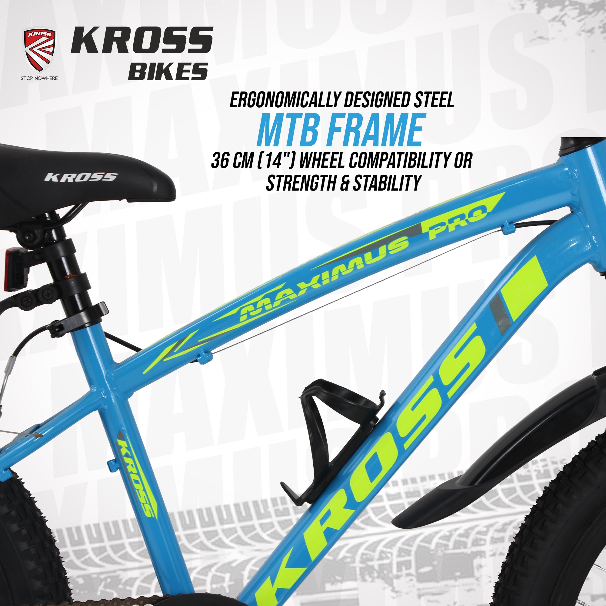 KROSS Maximus Pro 24T Dual Disc Kids MTB – Blue/Yellow | Steel Frame, Suspension Fork, Single Speed