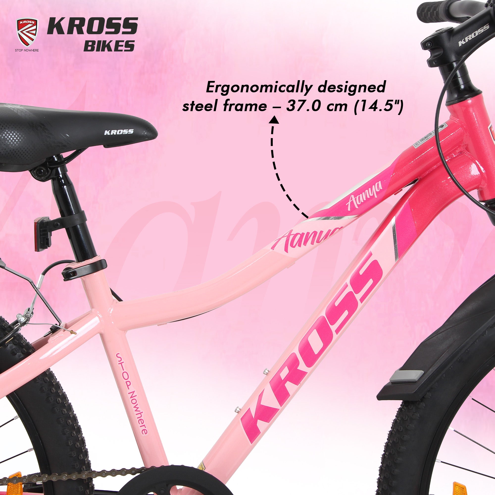 Kross Aanya 26T Single Speed MTB Cycle with Suspension Fork, Alloy Rims & 26x2.40 Tires (Pink)
