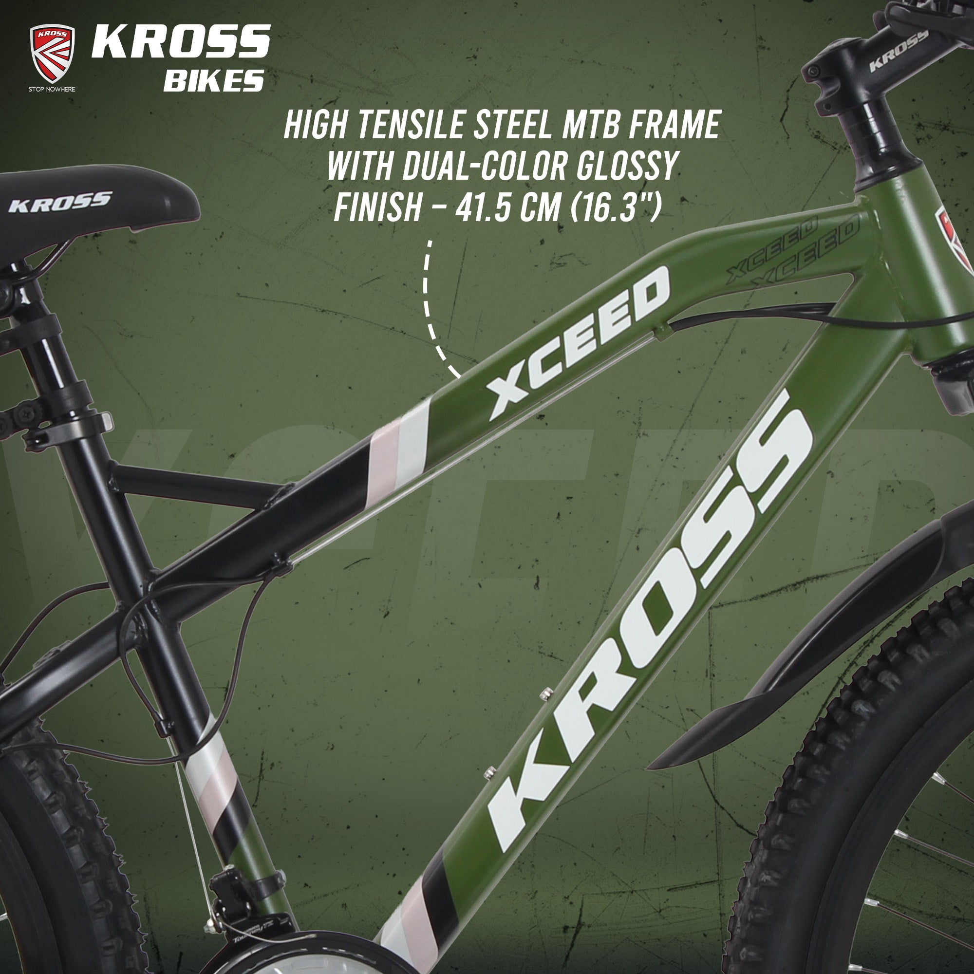 Kross Xceed 26T 21-Speed Mountain Bike with Suspension Fork, Dual Disc Brakes, Alloy Rims & Mudguards (Metallic Green/Black)