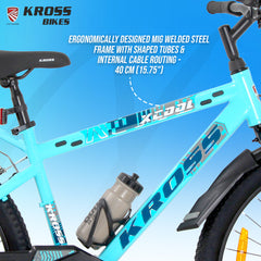 Kross XCool 26T Single Speed MTB Bicycle with Internal Cable Routing, V-Brakes, Water Bottle & Mudguards (Aqua Blue)