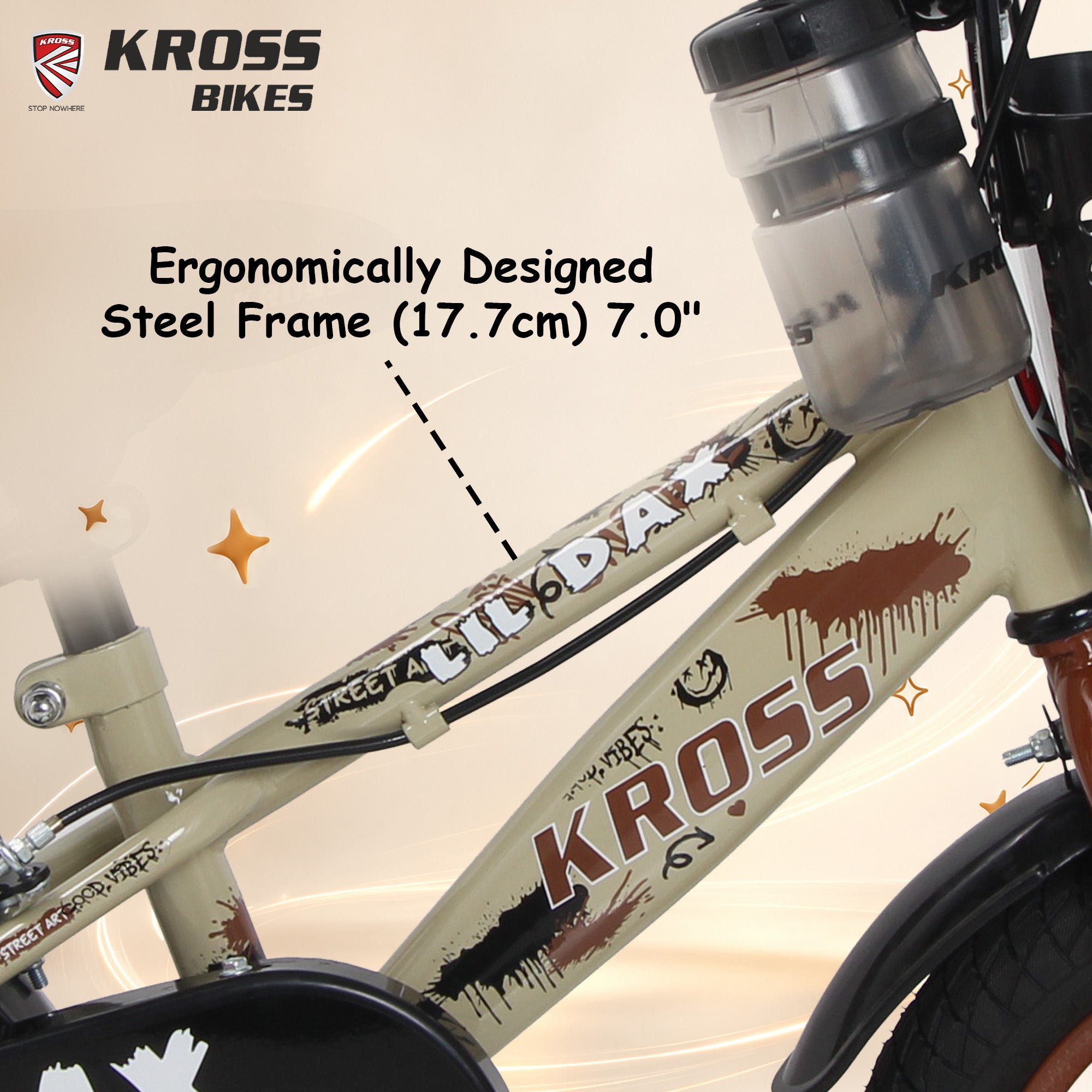 Kross Lil Dax 12T Kids Bicycle for Boys & Girls | Steel Frame | Training Wheels | Basket & Backrest | Cream & Brown
