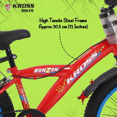 Kross Benzen Crush Pro 20T Kids Bicycle with Side Supporter | Single Speed | 20 x 2.40 Tyres | Dual Caliper Brakes | Red