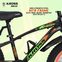 Kross Zinger 20T Steel Single Speed Kids Bicycle with Front & Rear Disc Brakes (20x3.0T, Alloy Rims, 11.6” Frame-Black-Orange)