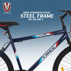 V Rock Storm 26T, Single Speed Mountain Bike, Steel Frame, Rigid Fork, Caliper Brakes Blue