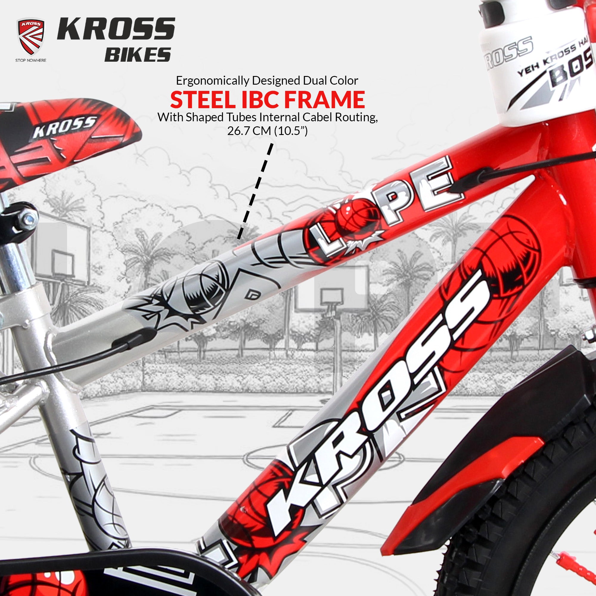 Kross Lope 16T Kids Cycle (16x2.40 Tyre, Dual Color Steel Frame, Caliper Brakes, Basket & Side Wheels, 4–6 Years) with Carrier-Red
