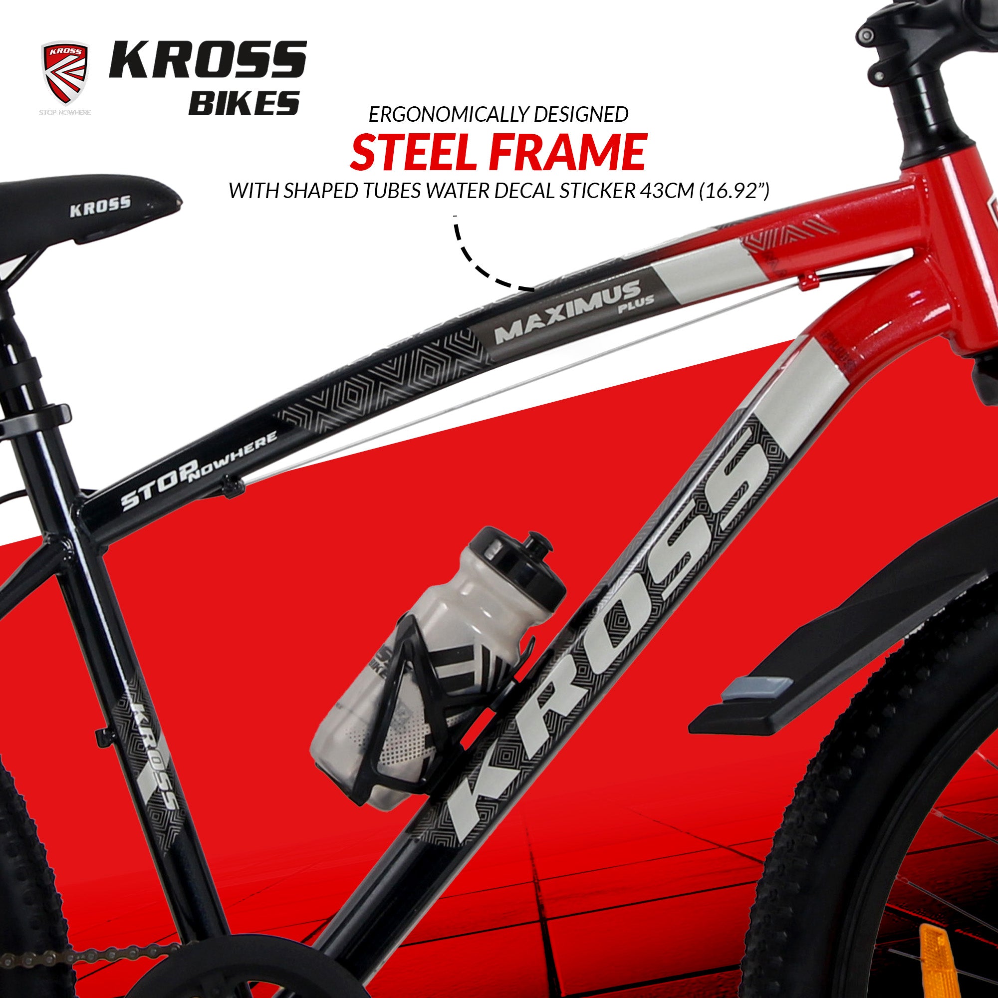 Kross Maximus Plus 26T Steel Single Speed Mountain Bike with Front & Rear Disc Brakes (26x2.40T, Red Alloy Rims)