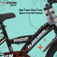 Kross Benzen Crush 16T Kids Cycle with Training Wheels, Back Rest & Bottle – Black