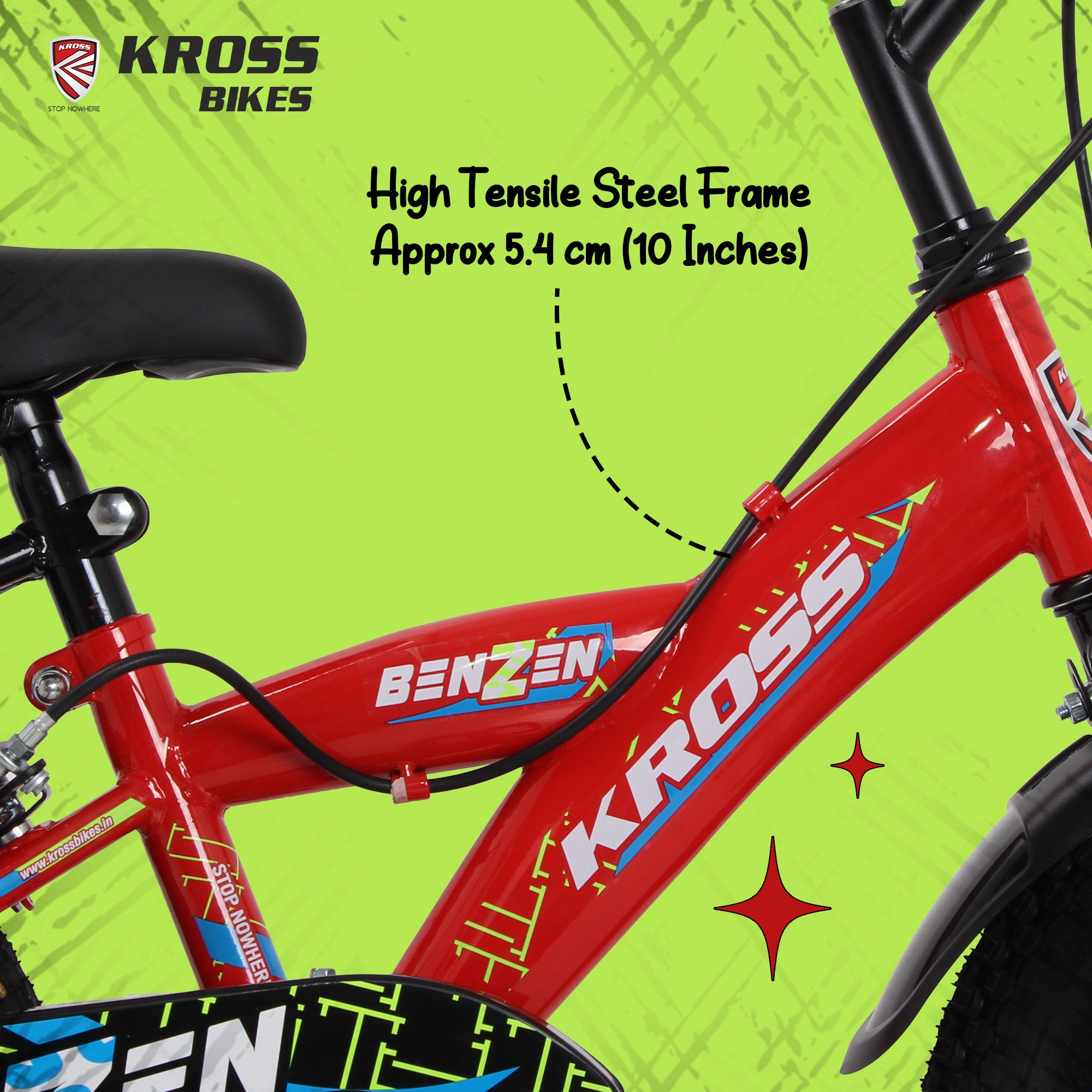 Kross Benzen Crush 14T Kids Cycle with Training Wheels, Back Rest & Bottle – Red