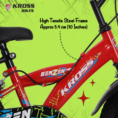 Kross Benzen Crush 14T Kids Cycle with Training Wheels, Back Rest & Bottle – Red