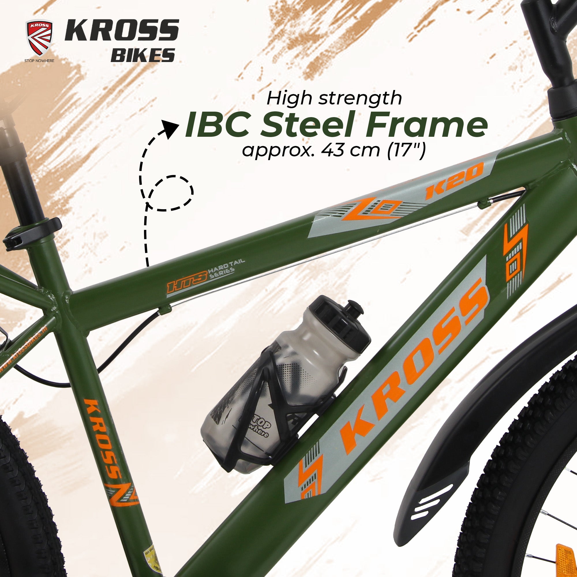 Kross K 2.0 26T MTB Cycle | Steel Frame | Single Speed | Inbuilt Carrier | Army Green