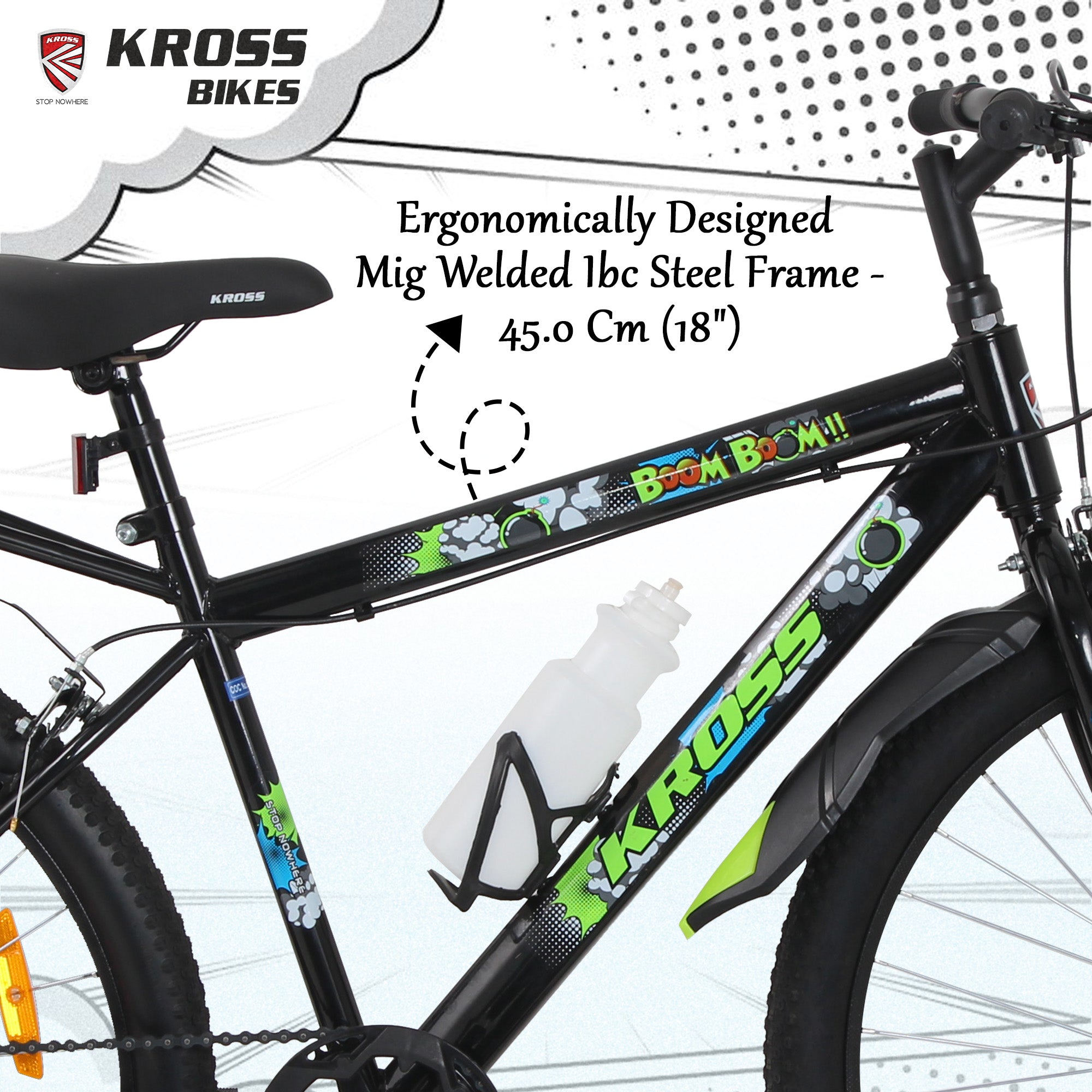 Kross Boom Boom 26T Inbuilt Carrier| Single Speed Mountain Cycle with Caliper Brakes | 26 Inch (Black)