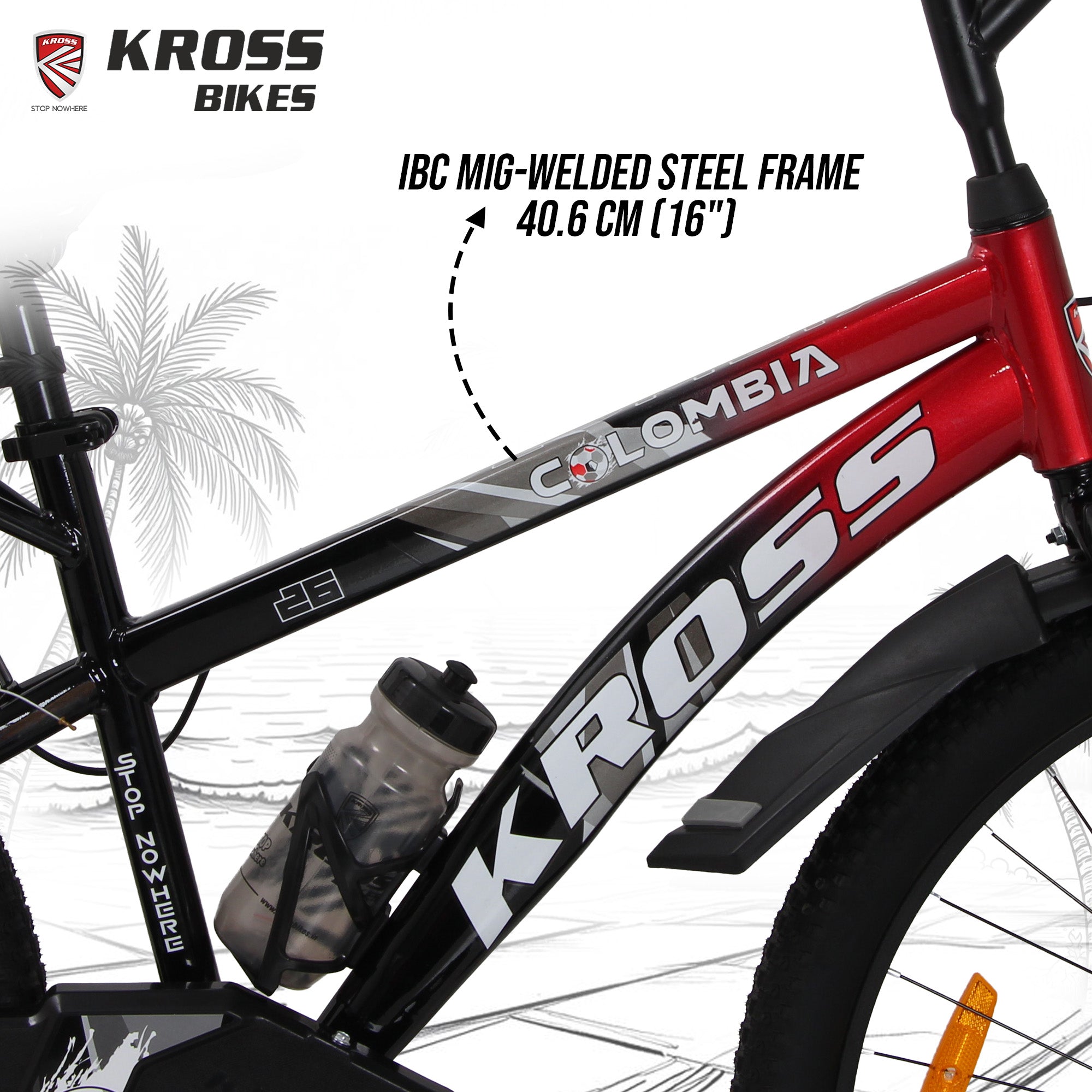 Kross Colombia 26T IBC V-Brake Single Speed Bicycle with Mudguard & Bottle Cage (Red/Black)